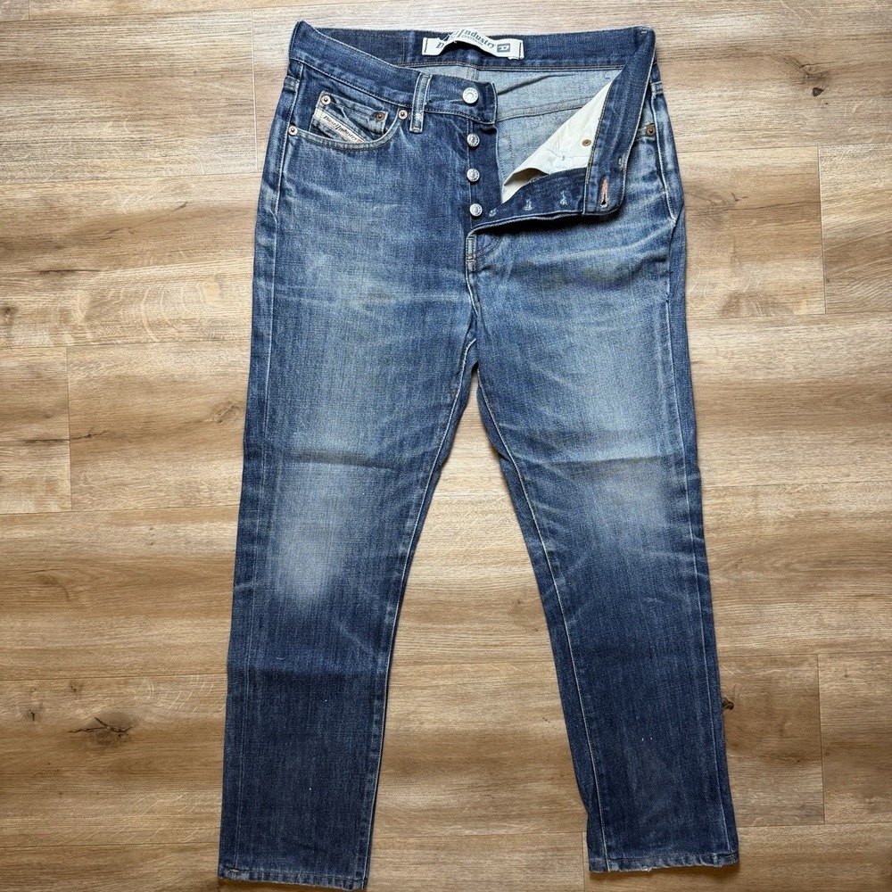Vintage Diesel Miller Jeans Men 30x25 Blue Tapered Leg Dark Wash Whiskered Denim